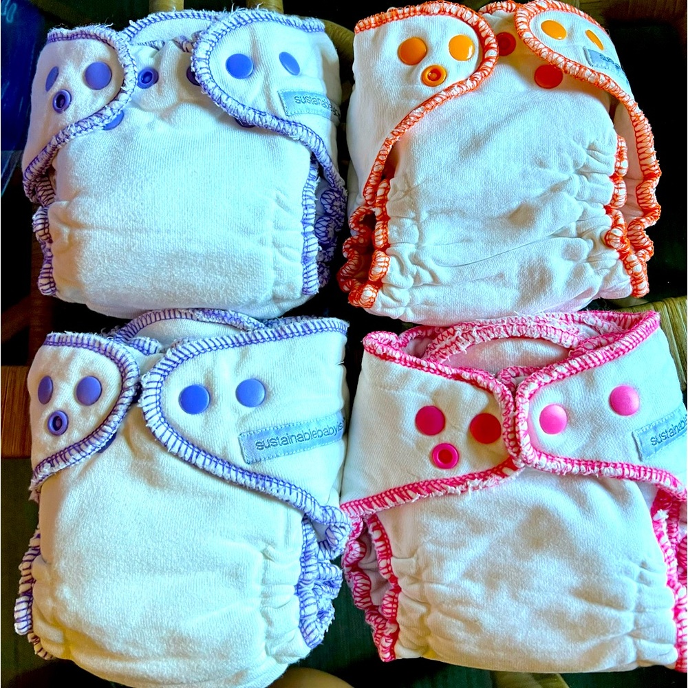 4 Sustainablebabyish♥︎OBF Cloth Diapers Sz Small (9-12lbs) Adjustable Snap-front